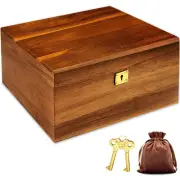 MFLUEEWR Wooden Storage Box with Hinged Lid and Locking Key Large Premium Sol...