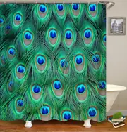Blue Green Peacock Feathers Shower Curtain