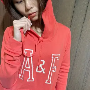 美國百分百【Abercrombie & Fitch】連帽長袖T恤 AF 帽T 麋鹿 logo 上衣 女 橘色 F505