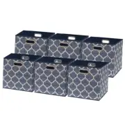 6 Pack Printing Fabric Cube Storage Bin with Handle Steel Blue