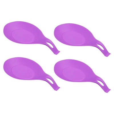 3.74" Heat Resistant Silicone Spoon Rest Kitchen Utensil Holder, Purple 4Pcs