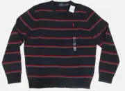 Polo Ralph Lauren Flannel Wool Knit Striped Navy Pony Logo Crewneck Sweater