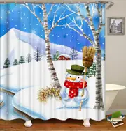 Snowy Christmas Snowman Shower Curtain