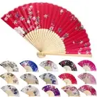 Vintage Bamboo Folding Hand Held Flower Fan Chinese Dance Party Pocket AU