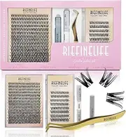 Spiky Cluster Lashes, Wispy 8-18mm DIY Eyelash Extensions Kit, C and D Curl Pro Cluster & Individual Lashes with Bond, Remover, Applicator, Tweezers,Eyelashes Clusters Kit for Home and party (Black-Mix)