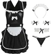 [JINZIJINYU] Women Babydoll Lingerie Passionate Temptation Bow Maid Apron Lace Up Bed Uniform Suit