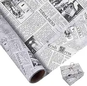 Decorative Newspaper Print Wrapping Tissue Paper Roll, 43cm x 10m, Black and White