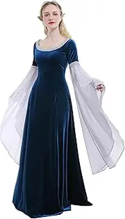 daizbella Medieval Renaissance Costume Dress Handmade Historical Rretro Dress Velvet Gown with Chiffon Sleeves