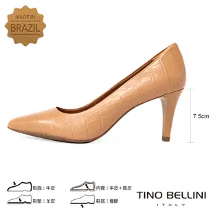 Tino Bellini巴西進口典雅品味鱷魚紋牛皮尖頭高跟鞋_駝