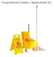 35 Qt. Mop Bucket Kit w/Side Press Wringer, Wet Floor Sign, Mop Head, & Handle