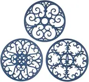 Silicone Trivet Mat - Hot Pot Holder Hot Pads for Table & Countertop - Teapot Trivet Kitchen Trivets - Non-Slip & Heat Resistant Modern Kitchen Hot Pads for Pots & Hot Dish Black Trivet Set of 3 3-Navy Blue