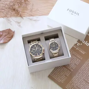 FOSSIL (男女對錶) 禮盒 計時 金色不鏽鋼 情侶對錶
