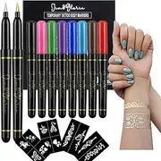 Jim&Gloria Skin Markers Temporary Tattoo Pen 10 Colors With Gold and Silver, Fake Body Paint Tattoos Brush Face Painting Kit Teen Girl Gifts Trendy Stuff Adults & Kids Birthday & Halloween