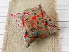 Green Large Floor Cushion Cover Cotton Velvet Bird Printed Design 75 cm x 75 cm
