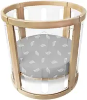 Babyhood Amani Bebe Organic Jersey Cotton round Fitted Sheet, White Leaf