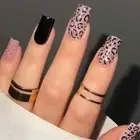 24pcs Medium Square French Leopard Print Press-on Nails, Glitter and Bling! Glue