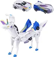 Ultimate Transforming Unicorn Car Toy - Collision to Magical Unicorns!2Pcs Transforming Car-Robot for Kids, Automatic Deformation of Magnetic Connections. (Blue)