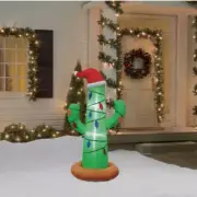 5 Ft Christmas Cactus with Santa Hat LED Inflatable Light Up Airblown RARE HTF!⚡