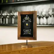 Set of 3 Rectangular Burnt Wood Frame Tabletop Chalkboard Sign w/ Round Base