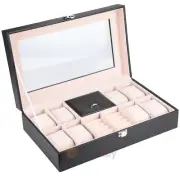 8 Slots Leather Watch Box Display Glass Jewelry Case Organizer Storage