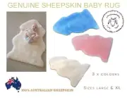 Australian Sheepskin Baby Rug Floor Cot Bed Pink Blue Natural Lambskin Wool L XL