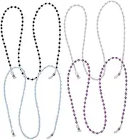 [Healeved] 4pcs Beaded Eyeglass Chain Eyewear Retainer Strap Slip Sunglasses Holder for Sports Blue Purple Black Stylish Glasses Cord for Men Women