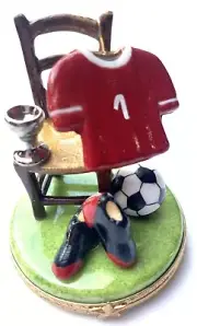 Rochard Limoges Soccer Outfit with Chair and Ball Porcelain Trinket Box