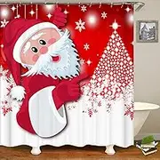 CJWLKJ Merry Christmas Shower Curtains for Bathroom 72 x 72 Red Santa Claus Christmas Tree Winter Snow Rustic Retro Farmhouse Bathroom Decor