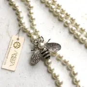 NWT Amrita Singh Pearl Tassel Rhinestone Bee Necklace