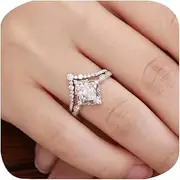 [ZDIFDIC] Platinum Plated Teardrop CZ Solitaire Engagement Ring Set Pear-Shaped Bridal Rings Sets for Women Wishbone 'V' Cubic Zirconia Stackable Simulated Diamond Eternity Wedding Promise Band