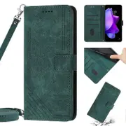 For Tecno Camon 17P / 17 Pro Skin Feel Stripe Pattern Leather Phone Case with Lanyard Green