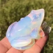 Natural Opal Quartz Crystal Lucky Frog Carved Gemstone Statue Mini Energy Decor