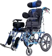 Wheelchair Foldable Full Reclining Child Wheelchair for Stroke Hemiplegia Disabled Cerebral Palsy Aluminum Alloy Manual Wheelchair Include Seat Belt and Dining Table Driving Trolley