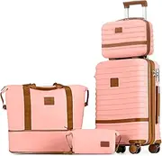 [Joyway] Luggage Set 3 Piece Suitcase Sets, Expandable Carry on Luggage with Spinner Wheel, Hard Shell Luggage Set with TSA Lock, Pink brown, 4 piece set (13/20inch), Hardside Expandable Travel Laggage