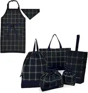 COLORFUL CANDY STYLE NT608000 Kindergartan School Entrance 6-Piece Set, Lesson Bag, Shoe Case, Drawstring Gymnastics Clothing Bag, Lunch Bag, Cup Bag, Small Compartment, Apron, 130-160, Tartan, Dark