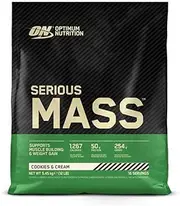 Optimum Nutrition Serious Mass Weight Gainer Whey Protein Powder with Vitamins, Creatine and Glutamine. Protein Shakes by ON - Cookies & Cream, 16 Servings, 5.44kg