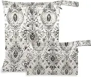 Amooorous Bohemian Vintage Grey Flowers zippered swim suit bags 2 Pack travel essentials for baby with handles for yoga, gym