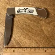 Sabre Scrimshaw Knife Canadian Geese Handle 1992 New Vintage NOS 4”