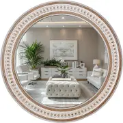 24 Inches Rustic round Wall Mirrors - Wooden Farmhouse Circle Mirror for Bathroo