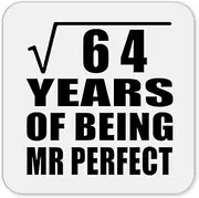 [Designsify] Gifts, 8th Anniversary Square Root of 64 Years of Mr Perfect, Drink Coaster Mat Wipe-Clean Non-Slip Non-Skid Cork Back, for Birthday Mom Dad Parents Fathers Mothers Day Party, to Men Women