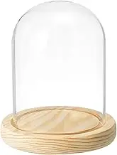 uxcell 4.7"x3.5" Clear Cloche Glass Dome, Glass Bell Jar Display Case Tabletop Centerpiece with Wooden Base for Plants Home Decor