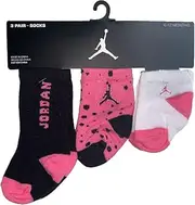 [Jordan] Baby Girls Socks 3 Pack Size 6-12 Months Pink White Black, Black Pink White, 6-12 Months