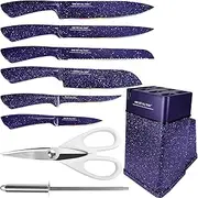 Knife Set with Block, High Carbon Stainless Steel Knife Block Set, Kitchen Knife Block Set with Built in Sharpener, Scissor, Chef, Bread, Santoku, Fruit, Boning, Serrated Bread Knife Set