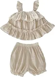 [HOOLCHEAN] Baby Girls Flutter Sleeve Lace Camisole Swing Top and Shorts 2pcs Set