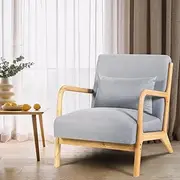 Furb Armchair - Beige Fabric Lounge Chair, Linen Reading Chair with Cushions, Armchair Sofa for Living Room, Bedroom (Gray)