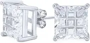 [Bling Jewelry] Geometric Clear Cubic Zirconia Black AAA CZ Square Princess Invisible Cut Stud Earrings For Men Women Yellow Plated .925 Sterling Silver 5 6 7 8 9 10MM