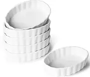 [ONTUBE] 4 oz Small Ramekins -Porcelain Oval Shape Ramekins for Creme Brulee Dishes,Dipping Sauces,Baking Pudding Cups, Souffle Dish,Oven Safe,Set of 6, White