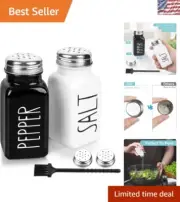 Farmhouse Style Glass Salt and Pepper Shaker Set - Black & White Delight