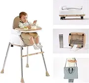 Tigasy 4 in 1 Portable Baby High Chair with Carrying Bag and Removable Tray,Foldable Travel High Chair ，Portable and Easy to Clean.(Brown)