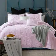 Cotton Rich Lightly Quilted Coverlet Set Floriade Pink (Queen, King)